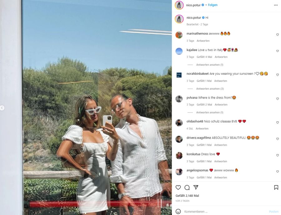 Nico Schulz und Nicole Poturalski geniessen ihren Italien-Urlaub.