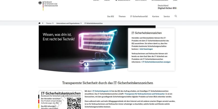 Auf der Internetseite des BSI finden Verbraucher und Verbraucherinnen Informationen zum IT-Sicherheitskennzeichen.
