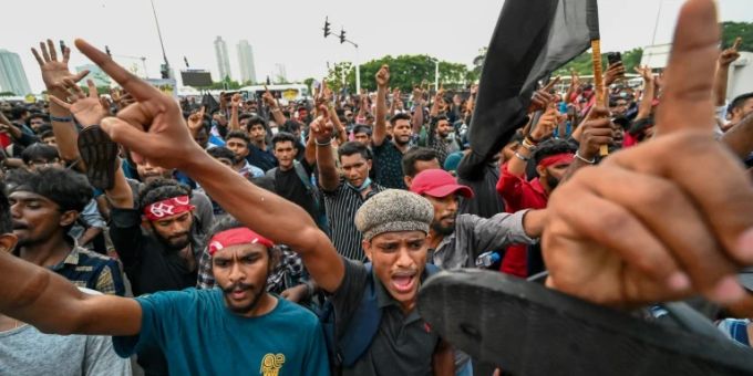 Menschen streiken in Sri Lanka. Sri Lanka