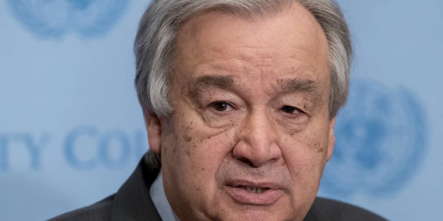 FILED - UN Secretary-General Antonio Guterres speaks during a press conference. Photo: Mark Garten/UN/dpa - ACHTUNG: Nur zur redaktionellen Verwendung und nur mit vollständiger Nennung des vorstehenden Credits