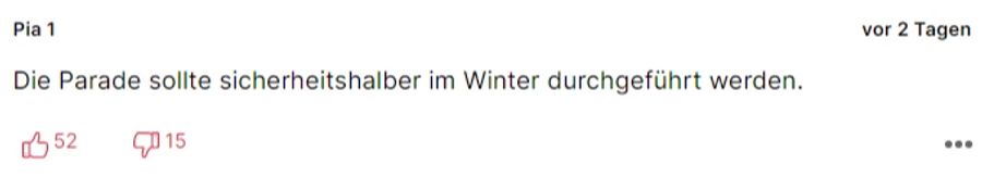 «Pia 1» präsentiert eine Lösung des Problems: Man solle die Street Parade im Winter durchführen.