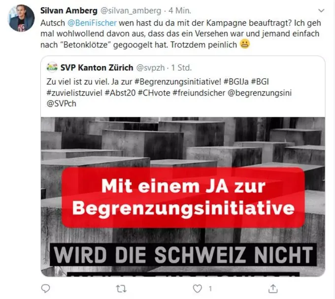 Zurcher Svp Wirbt Versehentlich Mit Holocaust Mahnmal