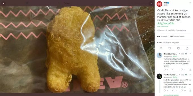 Dieses «Among Us»-förmige Chicken McNugget wurde für 90'000 Franken auf Ebay versteigert. Ebay