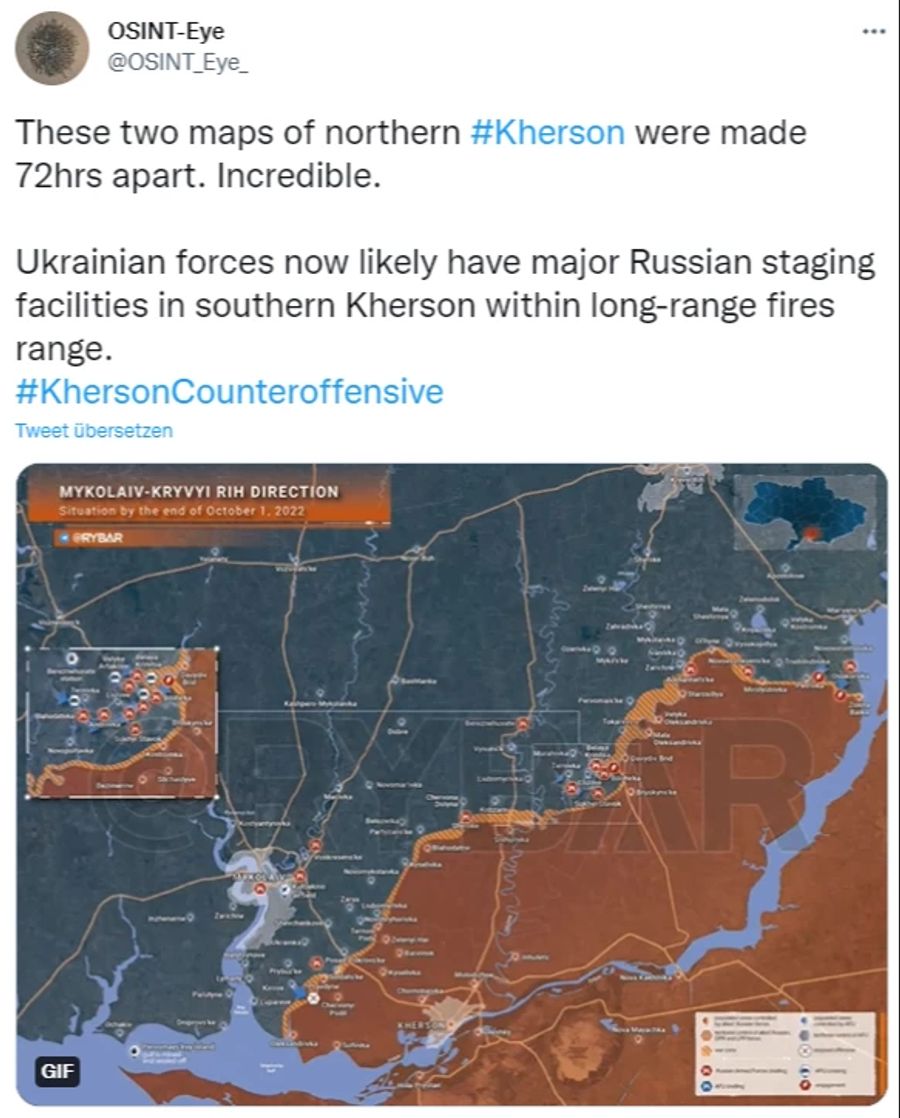 Diese Karte vom russischen Verteidigungsminsterium zeigt das vom russischen Militär kontrollierte Gebiet in der Südukraine am 1. Oktober 2022.