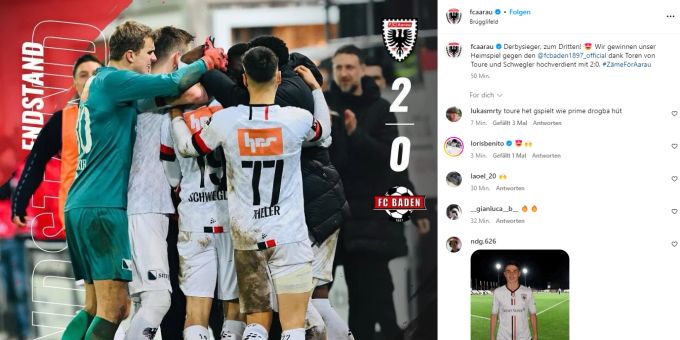 FC Aarau behält im Derby gegen den FC Baden die Oberhand. FC Aarau