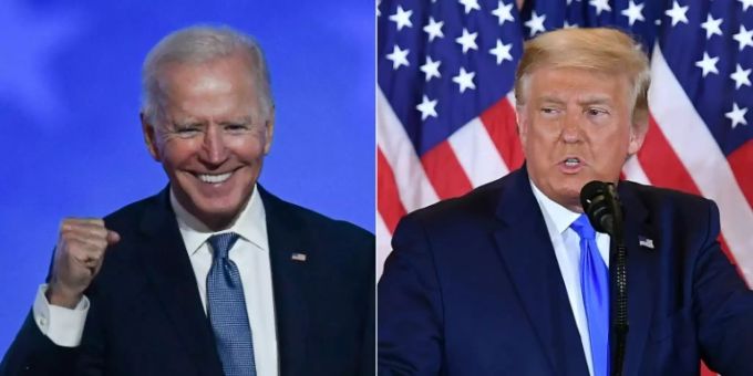 Biden und Trump bei ihren Auftritten in der Wahlnacht trump biden