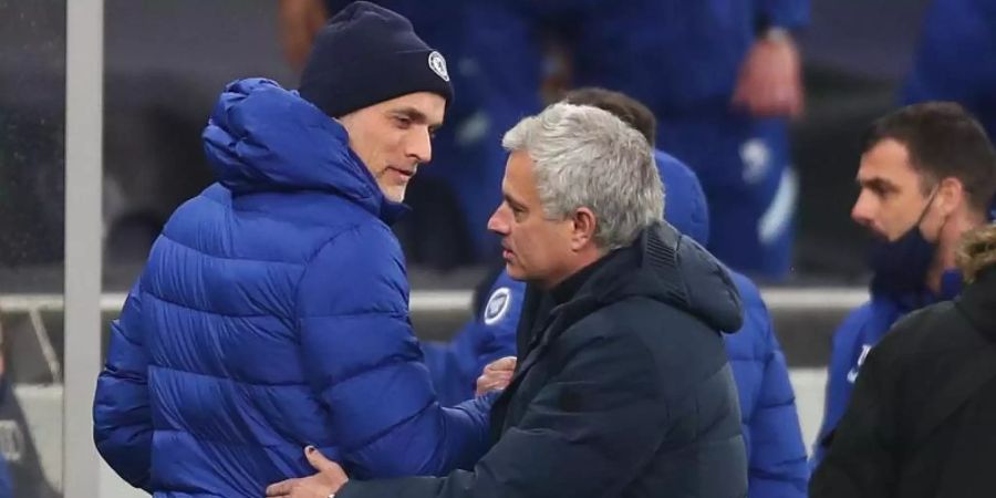 Musste sich im Londoner Derby mit Tottenham dem FC Chelsea mit Thomas Tuchel (l) geschlagen geben: José Mourinho. Foto: Clive Rose/PA Wire/dpa