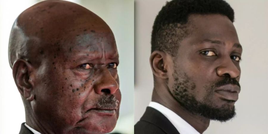 Präsident Museveni (l.) und sein Herausforderer Wine