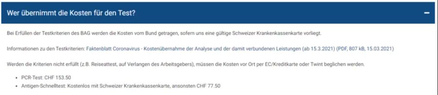 … und beim Corona-Testzentrum Winterthur sogar bei 77.50 Franken.