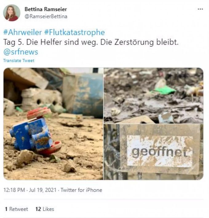 Bettina Ramseier postet Bilder der Zerstörung. bettina ramseier