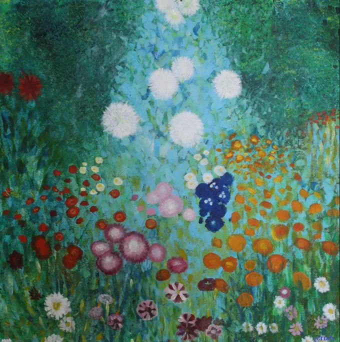 Motiv : Gustav Klimts ,,Bauerngarten" nachgemalt Art