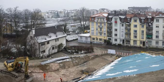 Blick auf die Baustelle der Durchmesserlinie in der Ruckhalde, aufgenommen am Mittwoch, 17. Februar 2016, in St. Gallen. durchmesserlinie