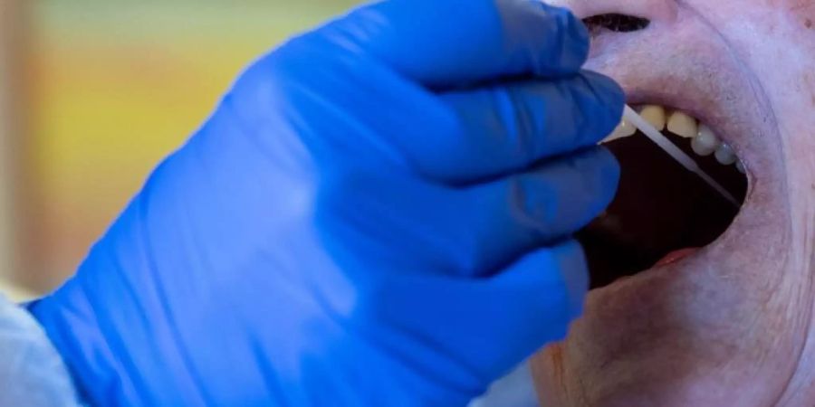 Eine Altenpflegerin führt im Seniorenheim Pauline-Krone-Heim der Altenhilfe Tübingen einen Antigen-Corona-Schnelltest durch. Foto: Sebastian Gollnow/dpa