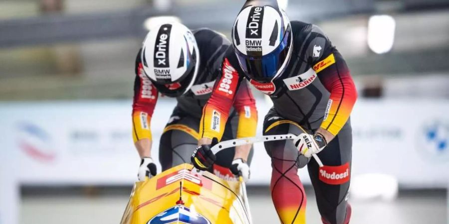 Francesco Friedrich und Anschieber Alexander Schüller greifen bei der WM in Altenberg nach dem Titel. Foto: Sebastian Kahnert/dpa-Zentralbild/dpa