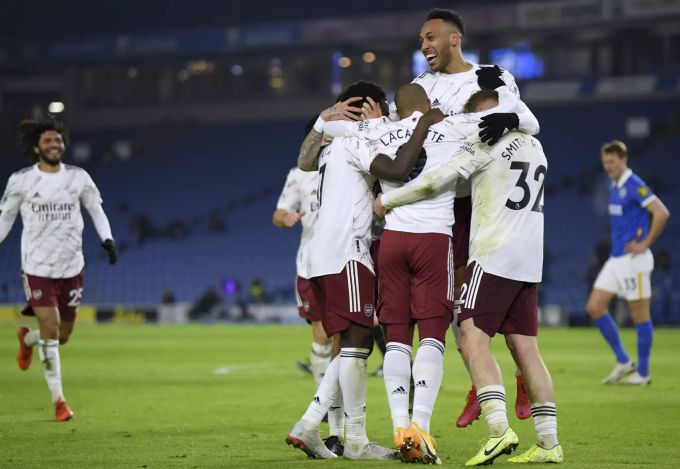Die Spieler von Arsenal jubeln nach dem Tor zum 1:0 durch Alexandre Lacazette. FC Arsenal