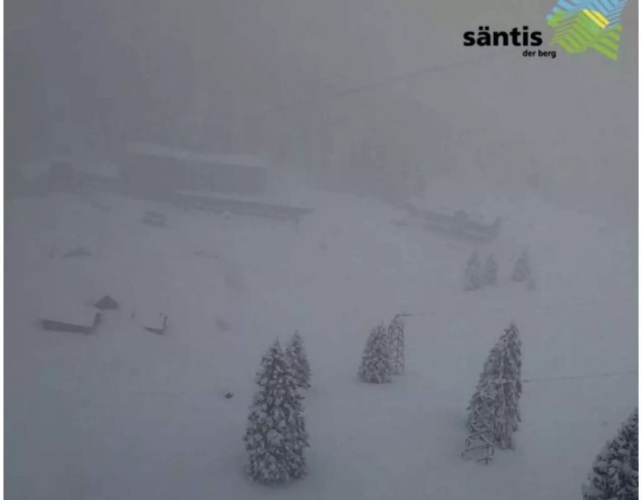 Auf der Webcam vom Säntis ist zu sehen, wie die Lawine von rechts auf das Hotel-Gebäude zu kommt.