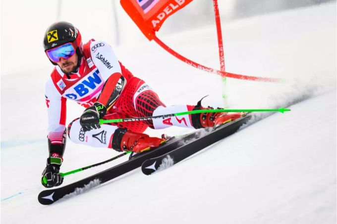 Marcel Hirscher beim Riesenslalom in Adelboden. Marcel Hirscher