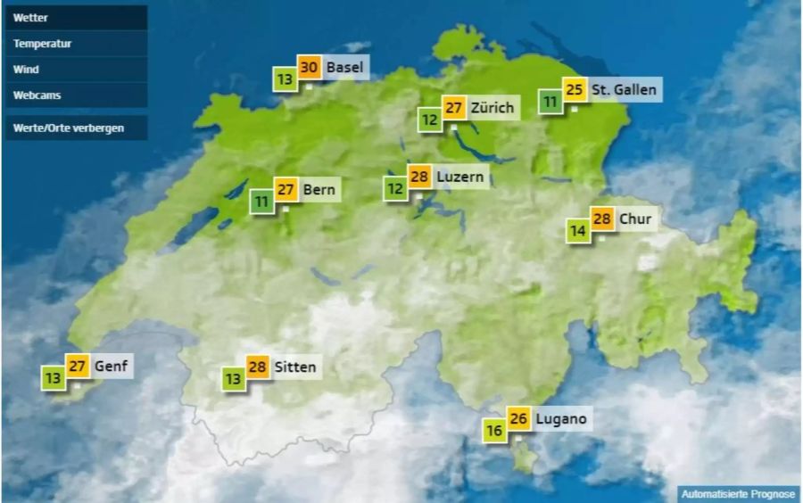 Hochsommerliche Temperaturen am Samstag: Im Mittelland wird es bis zu 30 Grad warm.