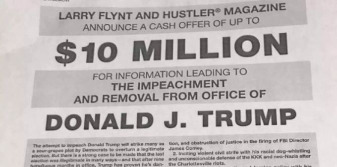 Larry Flint, Gründer des «Hustler»-Magazins, will das Trump zurücktritt und bietet 10 Millionen Dollar für brisantes Material. Larry Flint, Gründer des «Hustler»-Magazins, will das Trump zurücktritt und bietet 10 Millionen Dollar für brisantes Material.