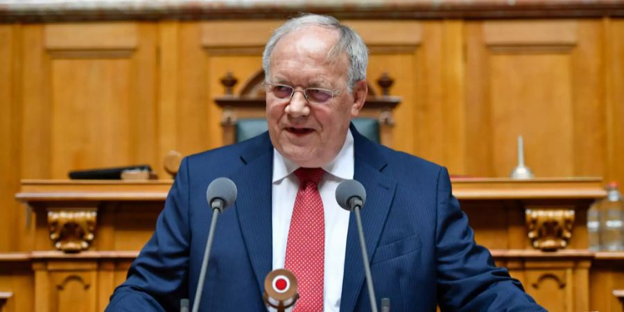 Der abtretende Bundesrat Johann Schneider-Ammann spricht zur Vereinigten Bundesversammlung.