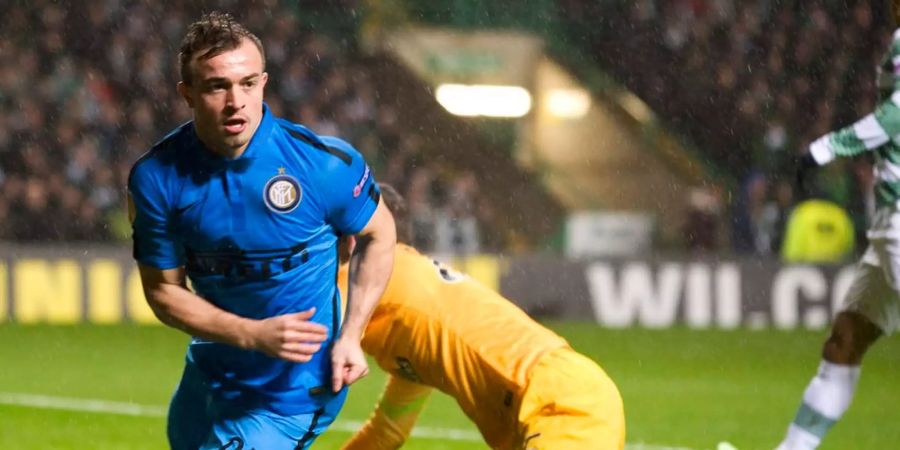 Xherdan Shaqiri feiert sein Tor für Inter Mailend gegen Celtic Glasgow im Februar 2015.