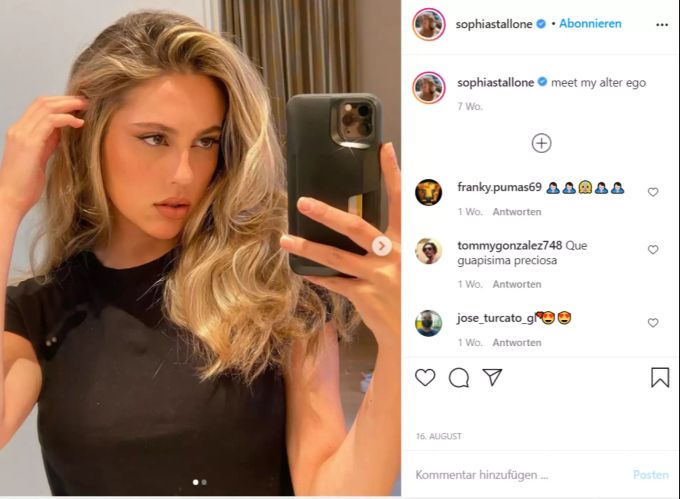 Sophia Stallone hat 1,4 Millionen Instagram-Follower. sylvester stallone