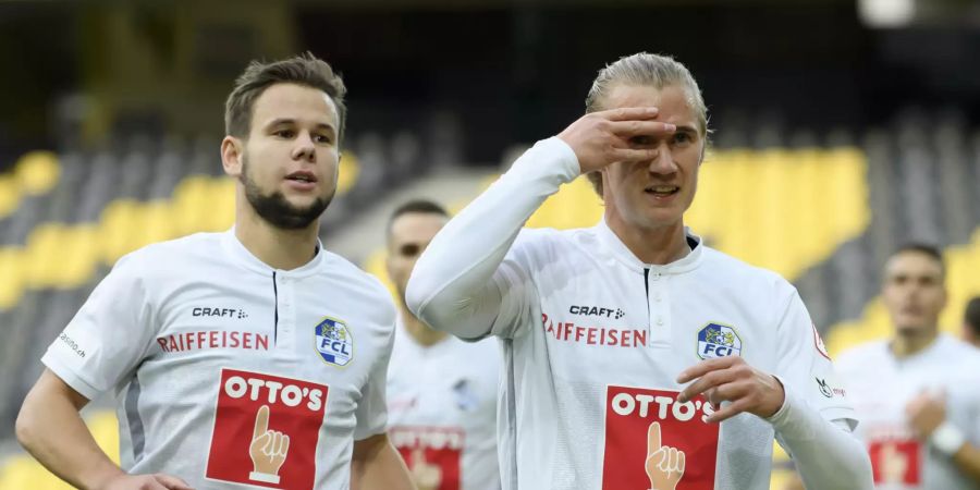 Luzerns Marvin Schulz, rechts, jubelt nach seinem Tor zum 1:0 im Spiel gegen YB.