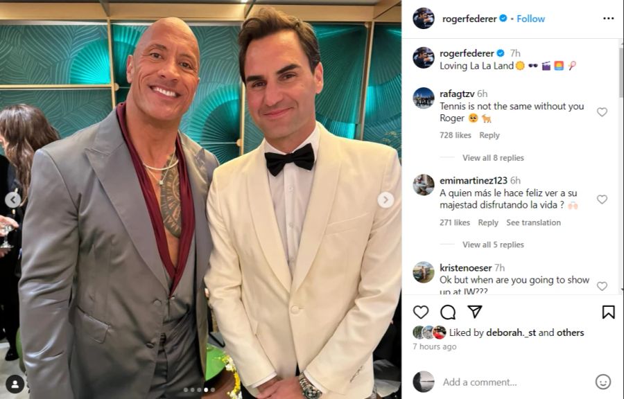 Dwayne «The Rock» Johnson zeigt sich mit Roger Federer. Was für eine Ehre für den «Maestro».