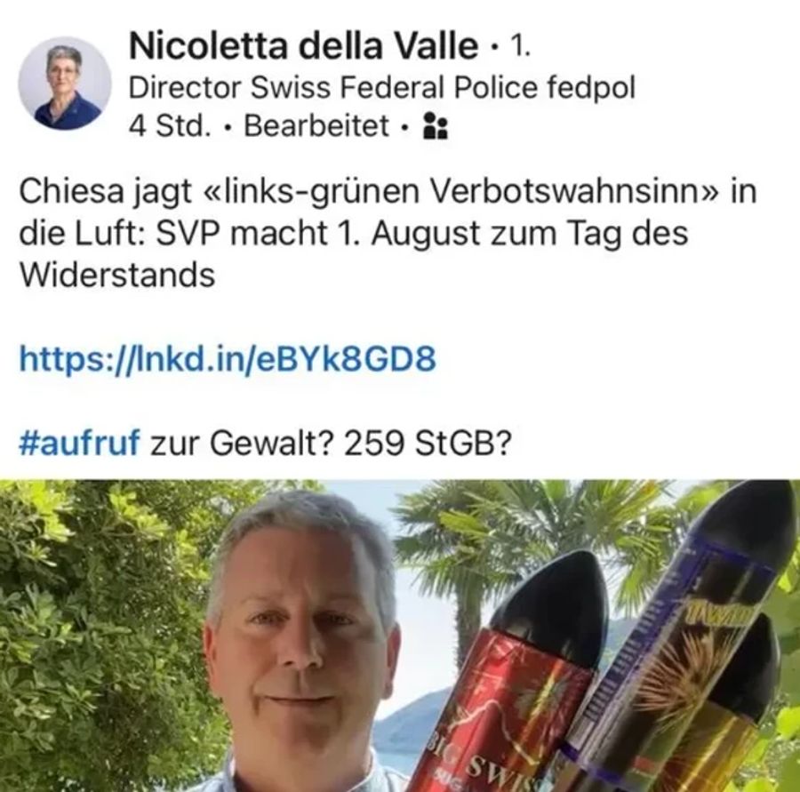 Chiesa Feuerwerk Fedpol-Direktorin Linkedin