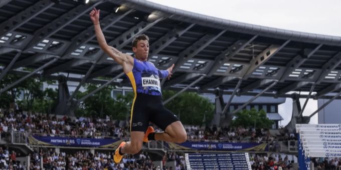 Simon Ehammer beim Diamond-League-Meeting in Paris am 9. Juni 2023. Simon Ehammer