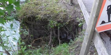 Ausbrechende Wuhrmauer an der Linth in Ennenda