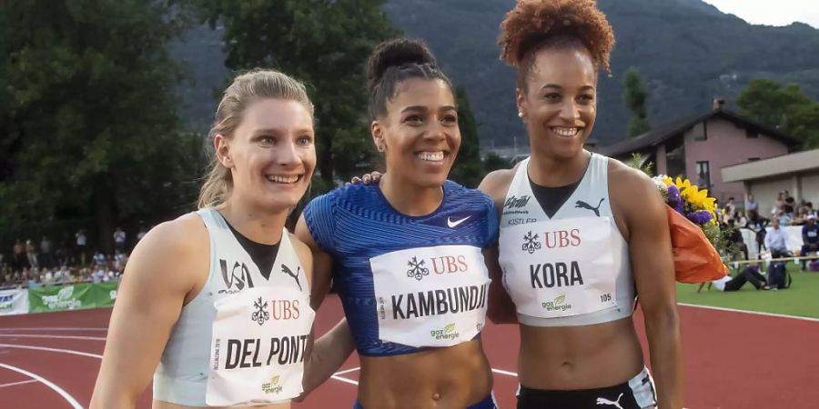 Die Schweizer Sprinterinnen Ajla Del Ponte, Mujinga Kambundji und Salome Kora am Meeting in Bellinzona