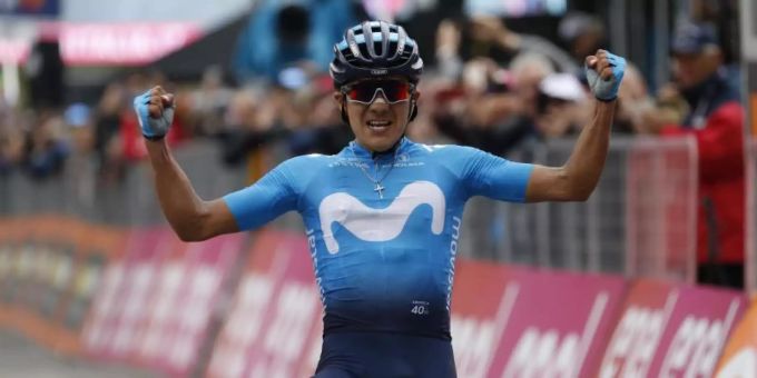 Richard Carapaz aus Ecuador eroberte durch seinen Etappensieg das Rosa Trikot. Foto: Yuzuru Sunada/BELGA Richard Carapaz aus Ecuador eroberte durch seinen Etappensieg das Rosa Trikot. Foto: Yuzuru Sunada/BELGA