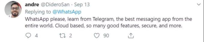«Bitte lerne von Telegream», appelliert ein User. Telegream Whatsapp