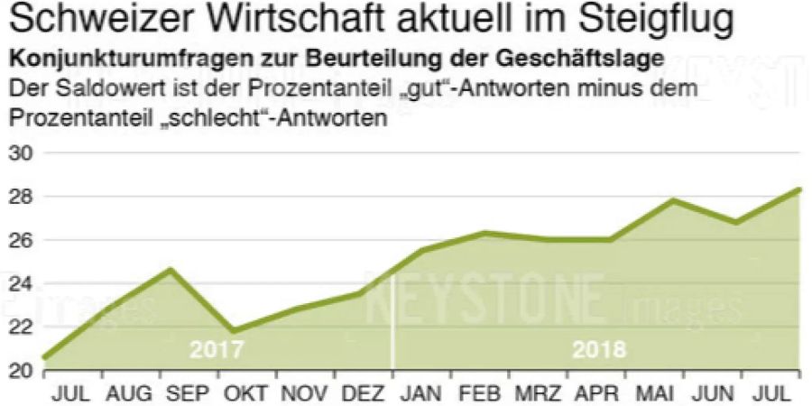 Die Konjunkturkurve bis Juli. Mittlerweile ist sie nach Umfragen noch weiter gestiegen.