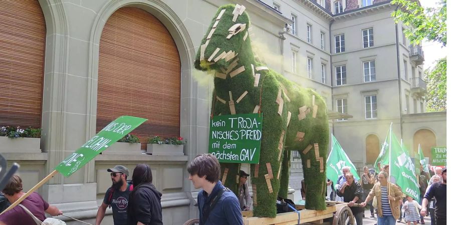 Die demonstrierenden Gärtner in Bern.