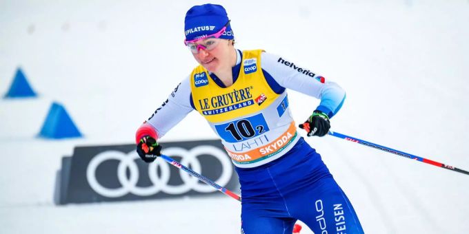Nadine Fähndrich (Bild) wird zusammen mit Laurien van der Graaff zehnte. Nadine Fähndrich beim Langlauf Welt Cup im finnischen Lahti.