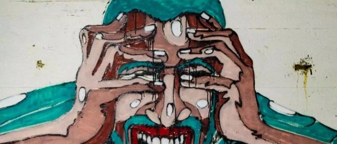 Graffiti von einer gestressten Person Graffiti von einer gestressten Person