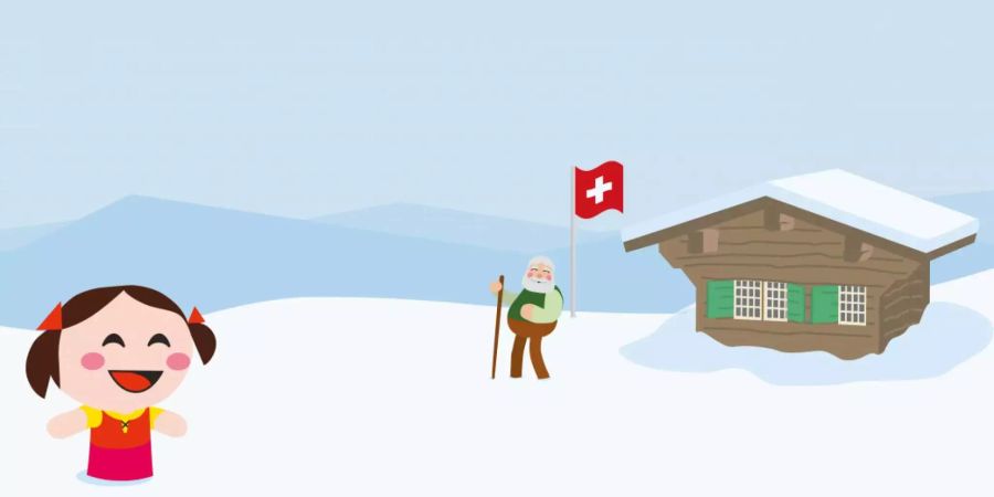 Heidi, wie sie sich wohl nur Asiaten vorstellen können: kurzärmlig im Schnee und im Manga-Stil.