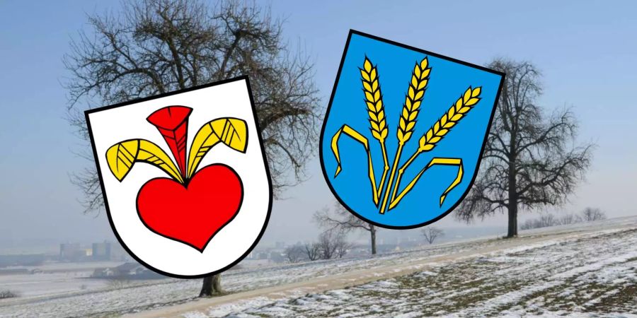 Scherz (Wappen links) und Lupfig behalten eigenständige Wappen.