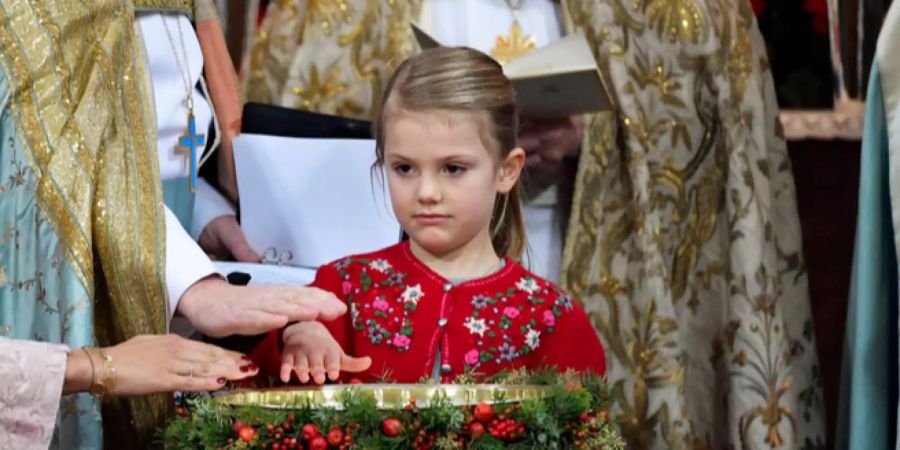 Estelle, Prinzessin von Schweden bei der Taufe ihres Cousins Prinz Gabriel im Dezember 2017.