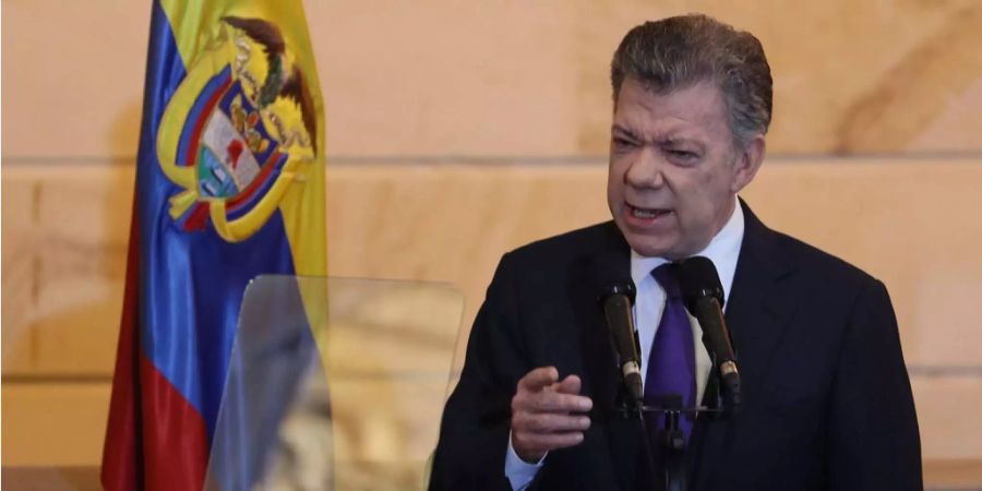 Juan Manuel Santos während einer Rede in Bogota.