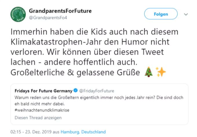 Reaktion der Grandparents for Future. grandparents for future