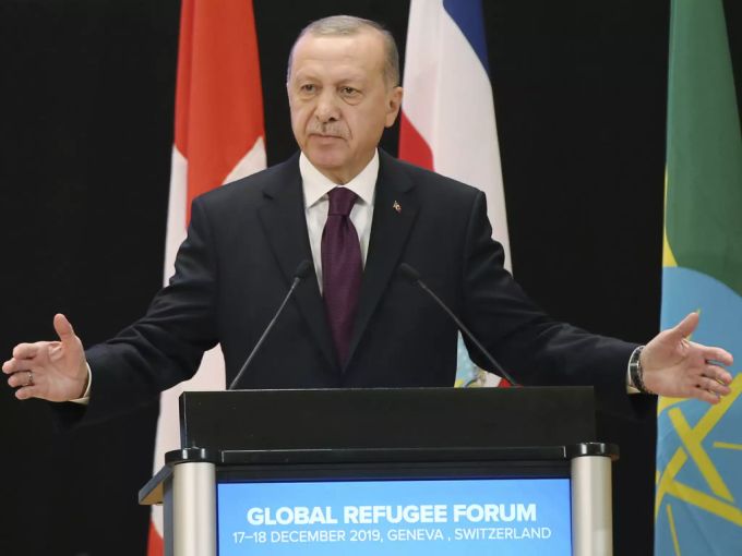 Der türkische Präsident Recep Tayyip Erdogan am Flüchtlingsforum in Genf. erdogan türkei