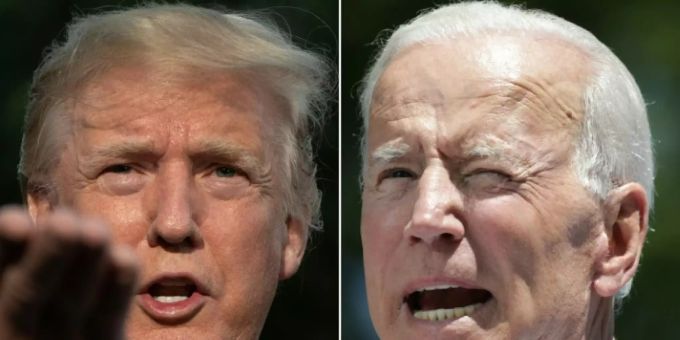 US-Präsident Donald Trump (l.) wirft seinem Rivalen Joe Biden vor, korrupt zu sein. joe biden trump
