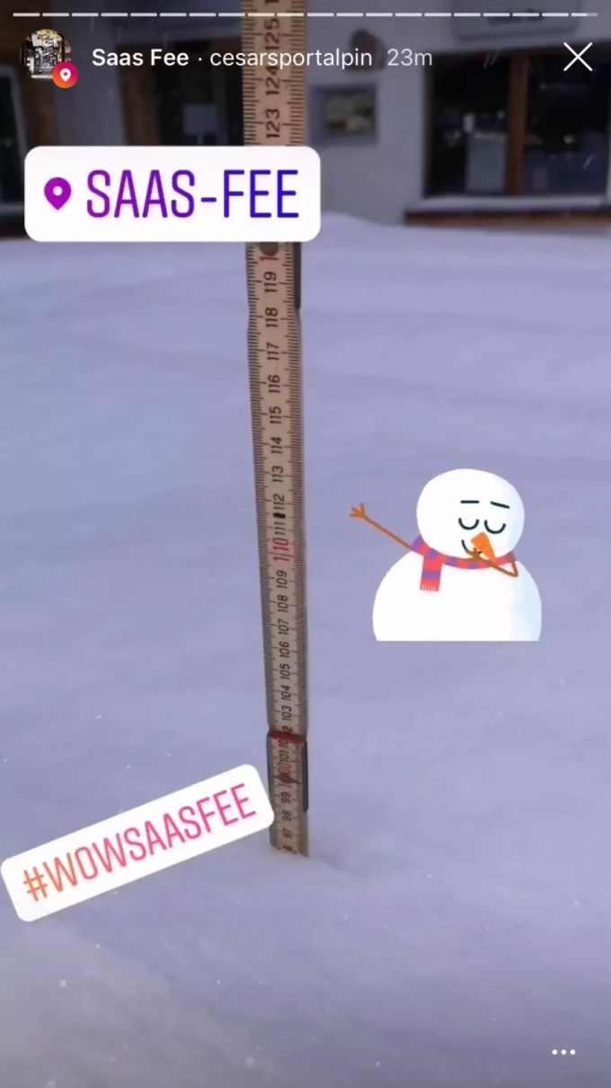Ein Instagram-Nutzer zeigt, wieviel Schnee in Saas-Fee gefallen ist. Saas-Fee