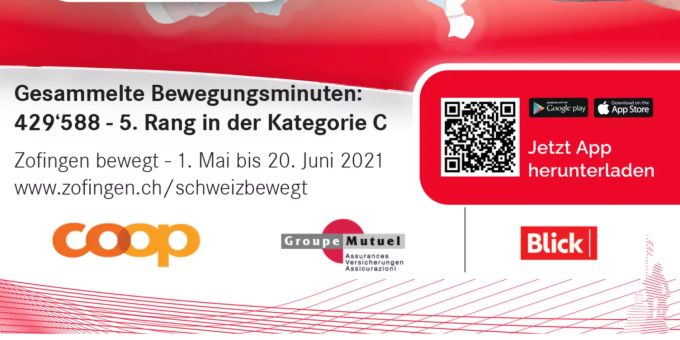 «schweiz.bewegt»: Zofingen zieht positive Bilanz und belegt den 5. Rang. Zofingen