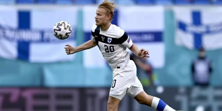 Lebt mit Finnland den EM-Traum: Joel Pohjanpalo. Foto: Kirill Kudryavtsev/Pool AFP/AP/dpa