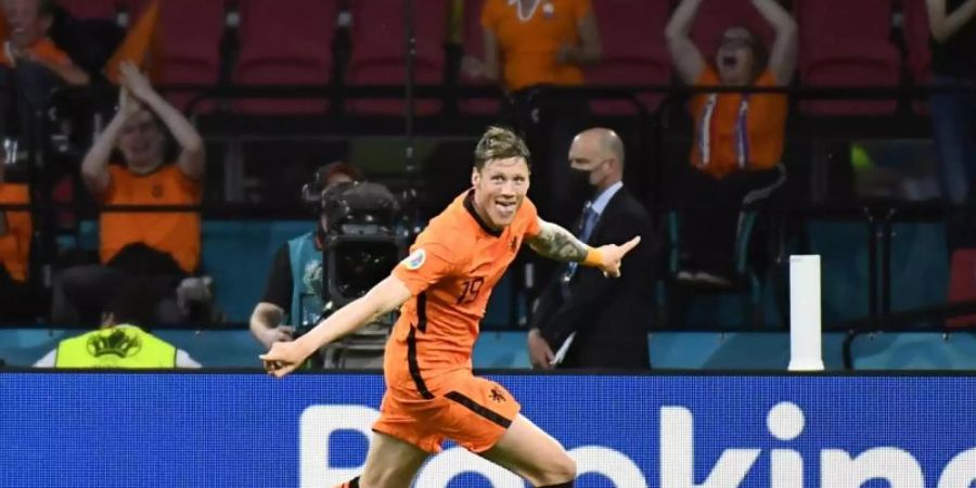 Torjäger Wout Weghorst erhöhte für die Niederlande zum zwischenzeitlichen 2:0. Foto: Piroschka Van De Wouw/Pool Reuters/AP/dpa