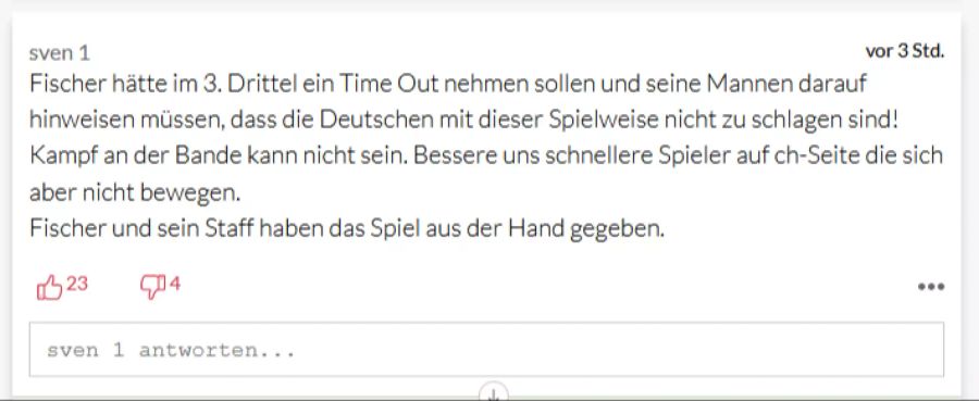 Für «sven» ist klar: Die Deutschen haben den Schweizern ihr Spiel aufgezwungen.